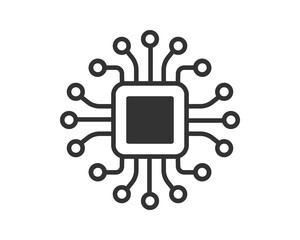 Poster - Minimalist vector graphic depicting a central processing unit (CPU) or microchip. Represents technology, computing power, and advanced circuitry. Useful for techrelated themes, AI, and innovation.
