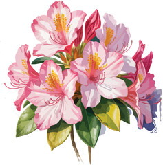 Poster - A watercolor painting of pink azalea flowers with yellow centers