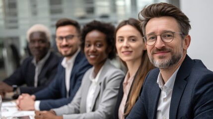 Poster - Multiracial business team made of young proficient employees sitting together in the meeting room of a modern company, no logos, no brands