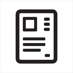 Poster - Simple and bold vector icon of a document or file, featuring a layout with text lines and a placeholder image. This flat black symbol is ideal for representing articles, reports, files, digital forms,