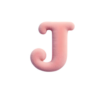 Fluffy pink letter j isolated on transparent background
