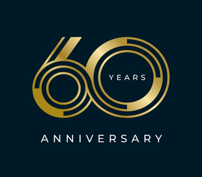 60 Years Anniversary design vector illustration. Unique 60 years logo design template. In gold color