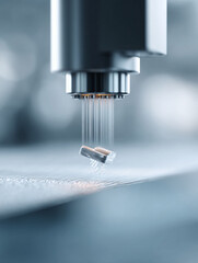 Poster - Hightech manufacturing process with precision equipment. Modern industrial automation at work, illustrating accuracy, innovation, and advanced technology.