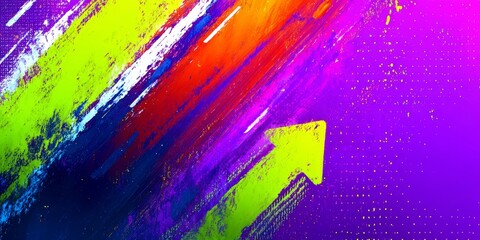 Poster - Colorful painting with a green arrow pointing to the right. The painting is full of bright colors and has a sense of movement and energy