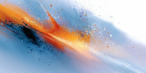 Poster - Colorful, abstract painting with a blue and orange line. The blue and orange line is the main focus of the painting, and it is a representation of a wave or a burst of energy