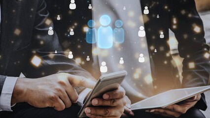 Poster - People networking, business connections, digital networking platforms, professional collaboration, and expanding opportunities through business relationship building and engagement. Muxer