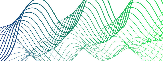 Wall Mural - abstract smooth, flowing wave pattern with green and teal curved lines on a white background, formin