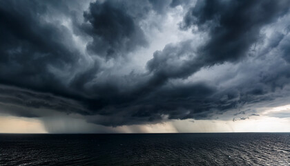 Wall Mural - dark dramatic sky with black stormy clouds before rain as abstract background extreme weather