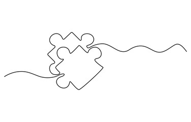 Poster - Puzzle icon line continuous drawing vector. One line Conundrum icon vector background. Team work icon. Continuous outline of a Missing item.