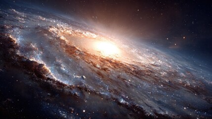 Wall Mural - a stunning view captures a spiral galaxy with bright stars and intricate cosmic dust swirling around