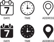 © Jubxvect - Set of icons representing date time and location with both outline and filled versions