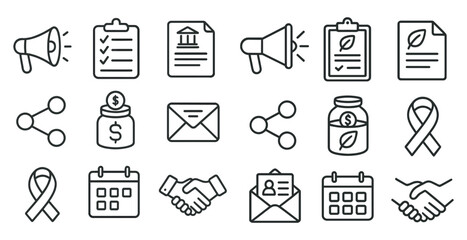 Poster - Set of icons for various items such as a calendar, a jar, a bank account, and a microphone
