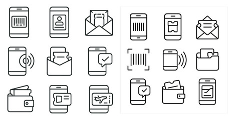 Set of icons for a phone, including a wallet, a phone, a camera, and a keyboard