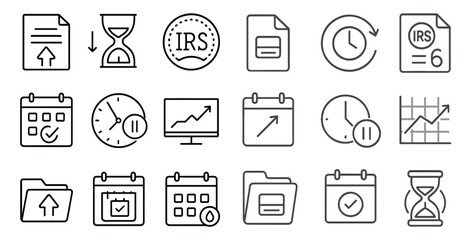 Fototapete - Collection of icons that include a clock, a calendar, a file folder, a credit card, and a stop sign