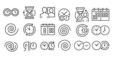Fototapete - Collection of different time-related icons, including clocks and calendars. The icons are all in black and white