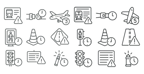 Fototapete - Set of icons depicting various road signs and traffic lights. The icons are all in black and white and are arranged in a grid