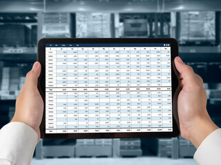 Poster - Accounting software on computer screen showing financial statement spreadsheets and account balance of corporate business offer accountant a fine calculation accounting snugly