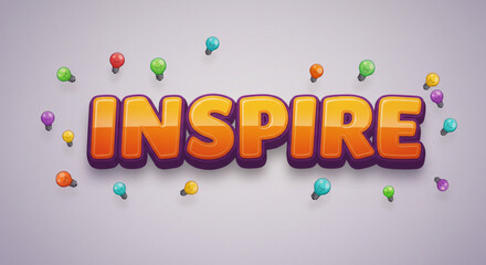 Fototapete - Inspire  Bold 3D Text Effect with Colorful Lightbulb Accents