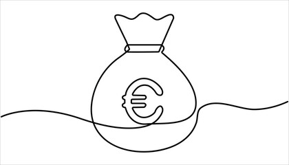 Poster - Dollar money bag continuous one line drawing illustration. Business euro sign concept. Continuous one line drawing of euro money bag. 