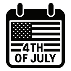 Poster - Black and white calendar icon showing the american flag and the date fourth of july