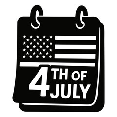 Poster - Black and white illustration of a calendar page displaying the fourth of july holiday date