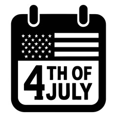 Poster - Illustration of a black calendar icon with the american flag and the 4th of july text