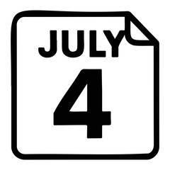 Poster - Illustration of a calendar page showing july fourth in black and white simple celebration day