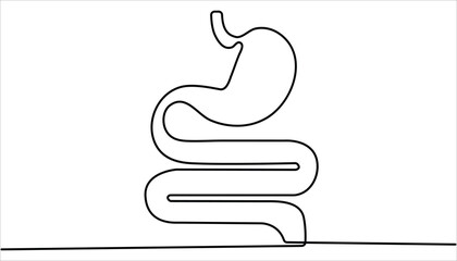 Poster - Continuous one line drawing of Human digestion. Human Digestion continuous line drawing, Digestive one hand drawn medical concept. Human anatomical concept vector art. Doodle line illustration.

