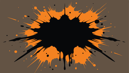 Poster - Abstract explosion graphic with orange and black splatter on a brown background