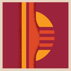 Poster - Abstract geometric composition of orange red and burgundy elements on white