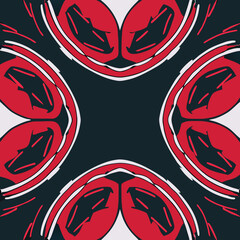 Poster - Abstract geometric design with symmetrical red and black elements on a white background