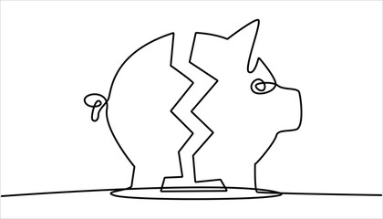 Poster - Piggy bank in continuous line art drawing style. Single line drawing illustration of Pink piggy bank. Savings money for the future concept vector art. Saving money concept, sales in linear style.
