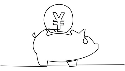 Poster - Piggy bank in continuous line art drawing style. Single line drawing illustration of Pink piggy bank. Savings money for the future concept vector art. Saving money concept, sales in linear style.