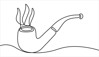 Poster - Continuous one line drawing of tobacco pipe. One continuous line drawing smoking pipe with smoke. Vintage tobacco pipe isolated on white background. Simple smoking pipe outline design.