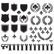 © Shamim - Collection of heraldic shields fleur de lis laurel wreaths and ribbons in black silhouette