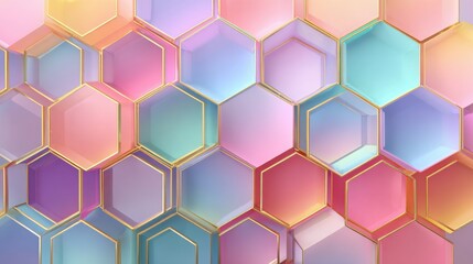 Poster - A vibrant arrangement of hexagonal shapes in pastel colors blends together, showcasing a captivating abstract design suitable for various applications.
