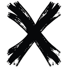 Poster - Bold black brushstroke x shape with artistic texture on white background