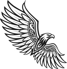 Poster - Sharp symmetrical tribal wing design with intricate detailing suitable for graphic design tattoos and decorative elements