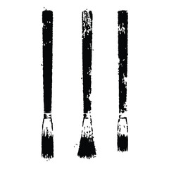 Poster - Three black paint brush strokes with textured detail on a transparent white background
