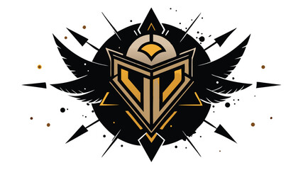 Poster - Vector illustration of a bold geometric emblem with wings and arrows