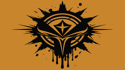 Poster - Abstract black artwork with spiked sunburst and dripping effects ready for design use