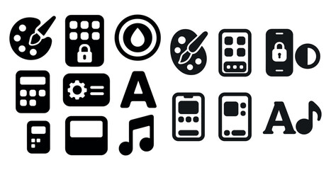 Poster - Collection of icons for apps and devices, including a calculator, a music player, and a phone