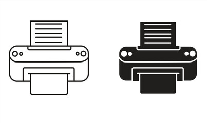 Printer icon line and black, isolated on white background, vector illustration.