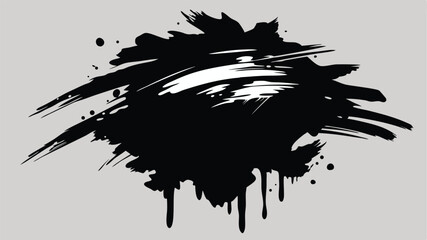 Poster - Abstract black ink brushstroke splash texture on a white background for design projects