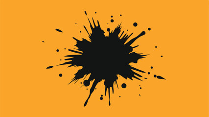 Poster - Abstract black ink splatter on orange background creative graphic design element