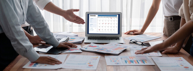 Poster - Calendar on computer software application for brisk schedule planning for personal organizer and online business