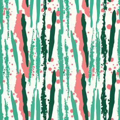 Poster - Abstract brushstrokes seamless pattern in coral green and cream on a textured surface