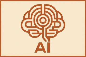 Poster - Stylized Brain Design Featuring AI Concept in Minimalist Style