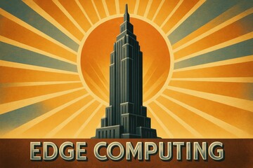 Poster - Art Deco Inspired Illustration of a Skyscraper Representing Edge Computing