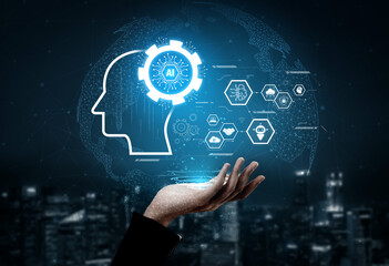 Poster - AI integrated with human cognition, supporting decision-making, automation, robotics, data analysis, and secure digital collaboration through intelligent systems Vouch